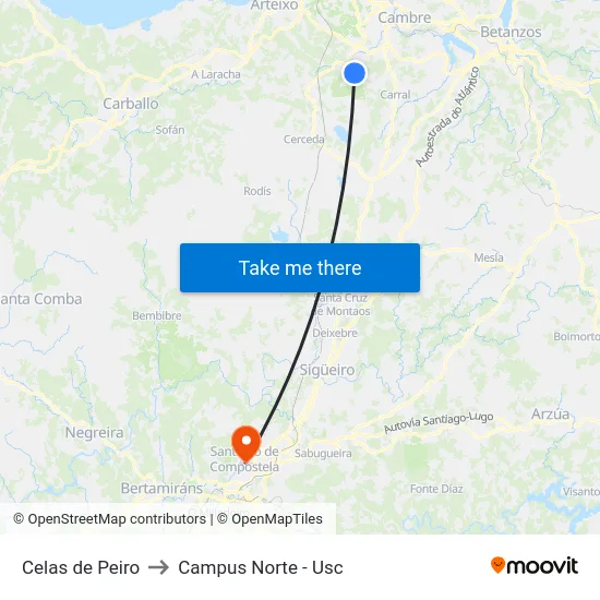 Celas de Peiro to Campus Norte - Usc map