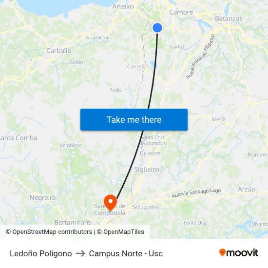 Ledoño Poligono to Campus Norte - Usc map