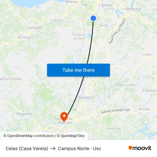 Celas (Casa Varela) to Campus Norte - Usc map