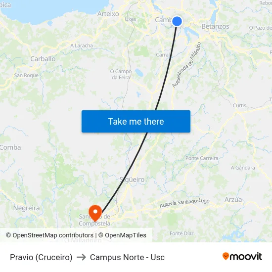 Pravio (Cruceiro) to Campus Norte - Usc map
