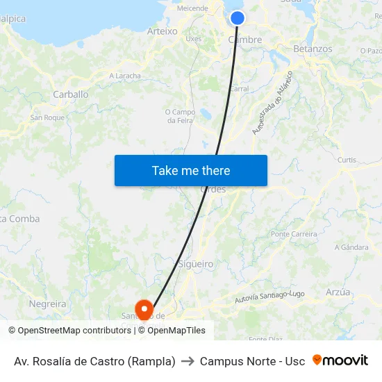 Av. Rosalía de Castro (Rampla) to Campus Norte - Usc map