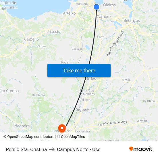 Perillo Sta. Cristina to Campus Norte - Usc map