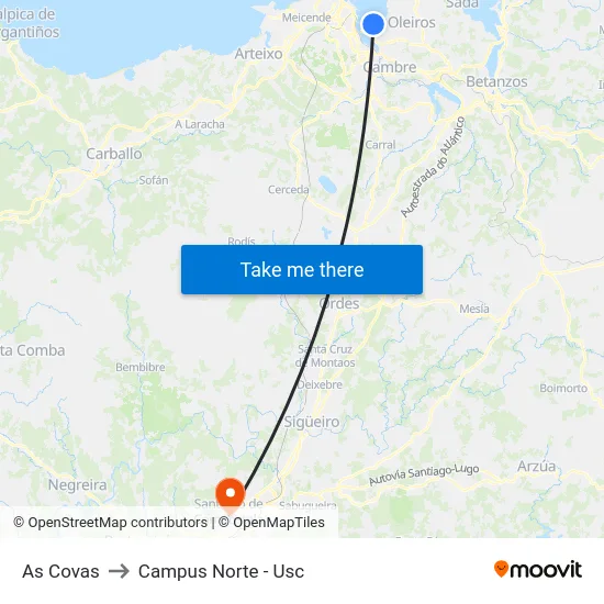 As Covas to Campus Norte - Usc map