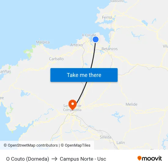 O Couto (Dorneda) to Campus Norte - Usc map