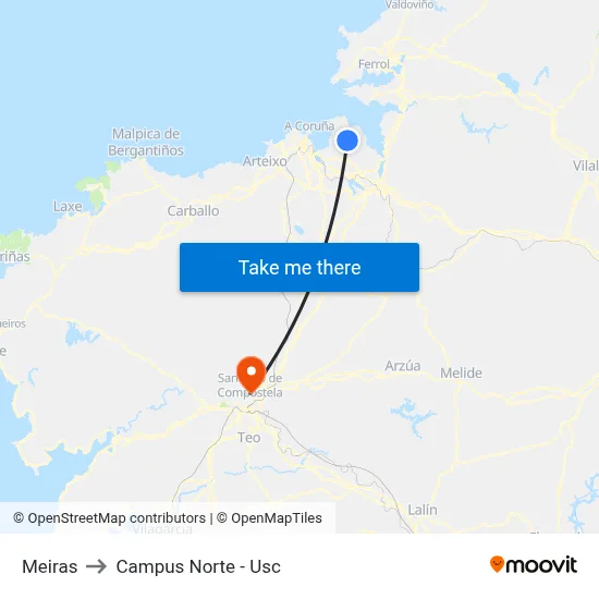 Meiras to Campus Norte - Usc map