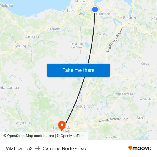 Vilaboa. 153 to Campus Norte - Usc map
