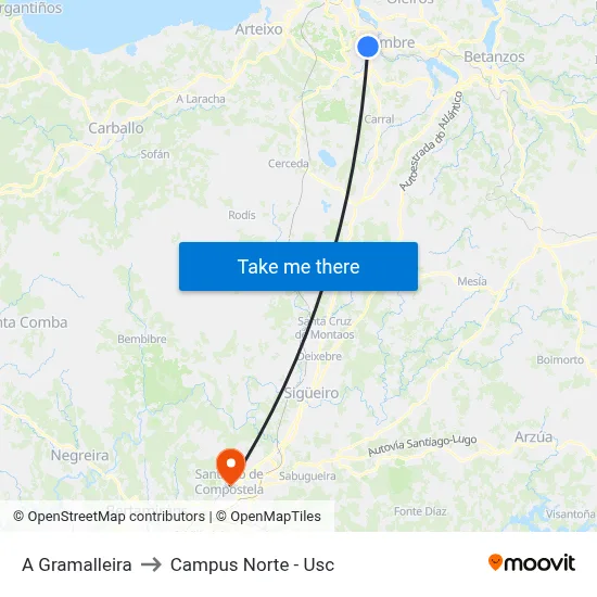 A Gramalleira to Campus Norte - Usc map