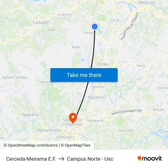 Cerceda-Meirama E.F. to Campus Norte - Usc map