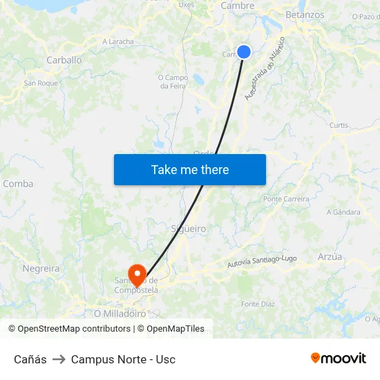 Cañás to Campus Norte - Usc map