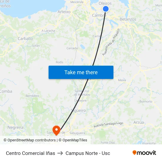 Centro Comercial Iñas to Campus Norte - Usc map