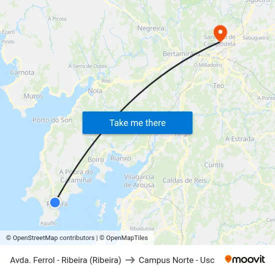 Avda. Ferrol - Ribeira (Ribeira) to Campus Norte - Usc map