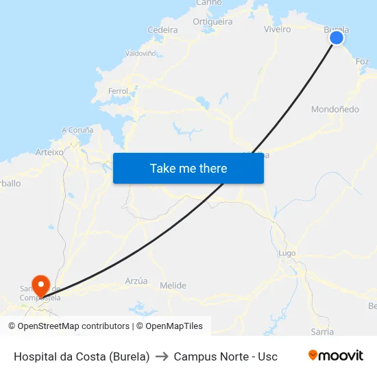 Hospital da Costa (Burela) to Campus Norte - Usc map