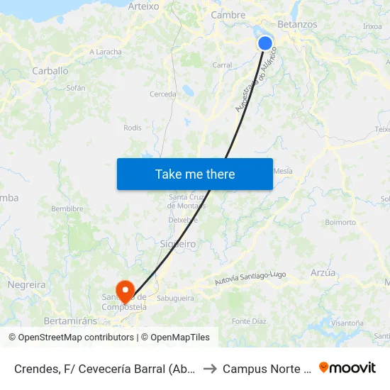 Crendes, F/ Cevecería Barral (Abegondo) to Campus Norte - Usc map