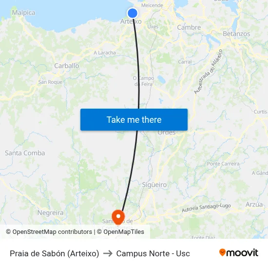 Praia de Sabón (Arteixo) to Campus Norte - Usc map