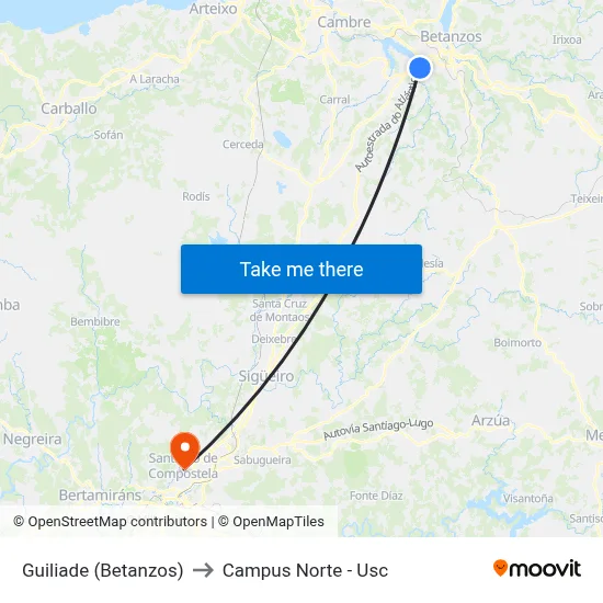 Guiliade (Betanzos) to Campus Norte - Usc map