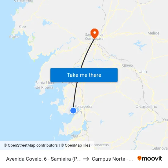 Avenida Covelo, 6 - Samieira (Poio) to Campus Norte - Usc map