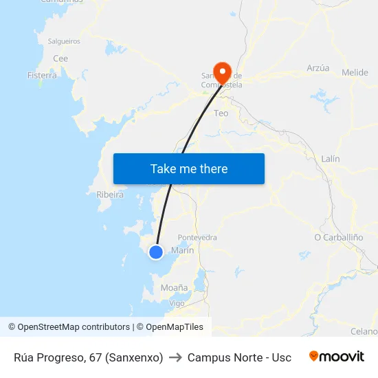 Rúa Progreso, 67 (Sanxenxo) to Campus Norte - Usc map