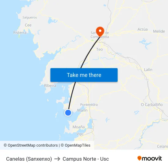 Canelas (Sanxenxo) to Campus Norte - Usc map