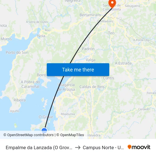 Empalme da Lanzada (O Grove) to Campus Norte - Usc map