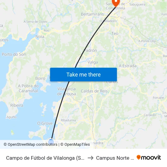 Campo de Fútbol de Vilalonga (Sanxenxo) to Campus Norte - Usc map