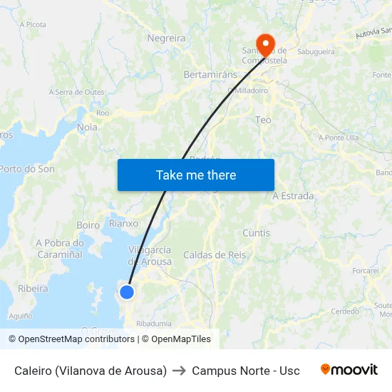 Caleiro (Vilanova de Arousa) to Campus Norte - Usc map
