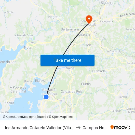 Ies Armando Cotarelo Valledor (Vilagarcía de Arousa) to Campus Norte - Usc map