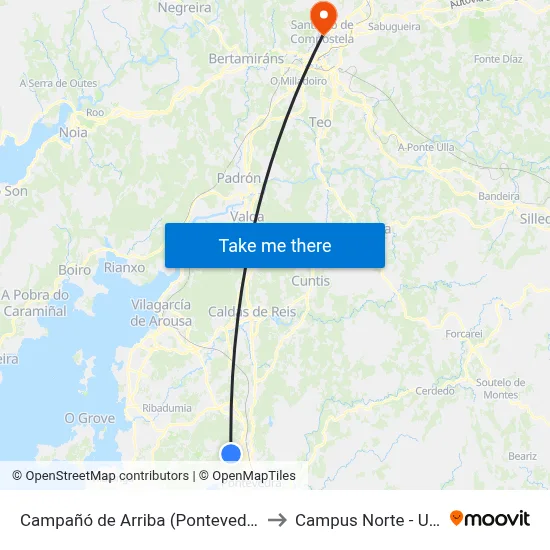 Campañó de Arriba (Pontevedra) to Campus Norte - Usc map