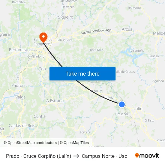 Prado - Cruce Corpiño (Lalín) to Campus Norte - Usc map