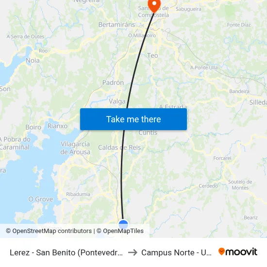 Lerez - San Benito (Pontevedra) to Campus Norte - Usc map