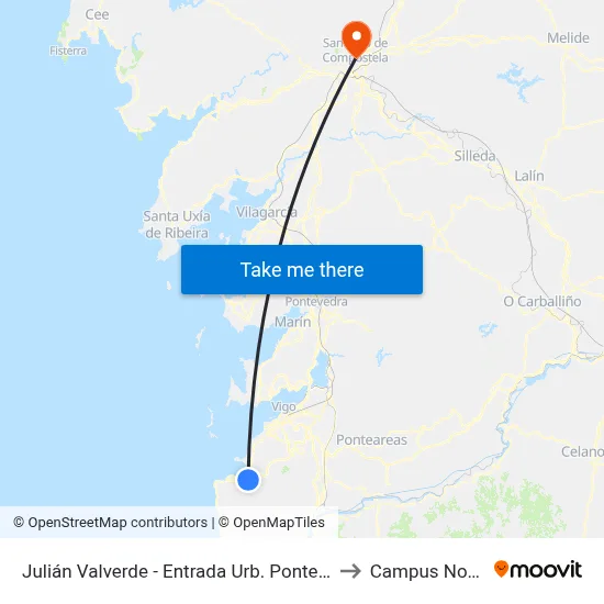 Julián Valverde - Entrada Urb. Ponte Romana (Baiona) to Campus Norte - Usc map