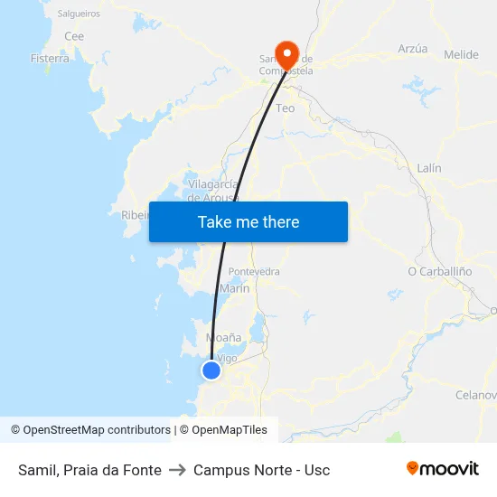Samil, Praia da Fonte to Campus Norte - Usc map