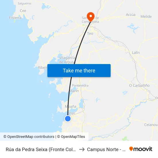 Rúa da Pedra Seixa (Fronte Colexio) to Campus Norte - Usc map