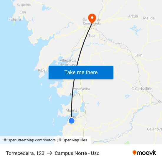 Torrecedeira, 123 to Campus Norte - Usc map
