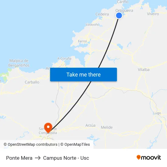 Ponte Mera to Campus Norte - Usc map