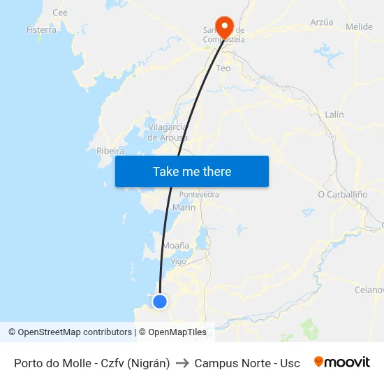 Porto do Molle - Czfv (Nigrán) to Campus Norte - Usc map