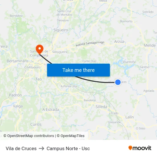 Vila de Cruces to Campus Norte - Usc map