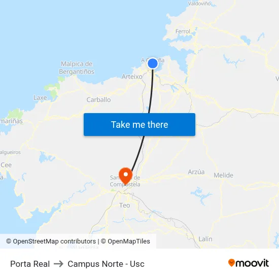 Porta Real to Campus Norte - Usc map