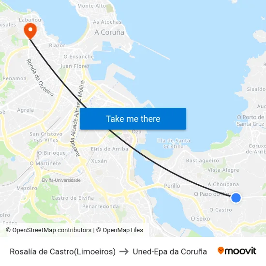 Rosalía de Castro(Limoeiros) to Uned-Epa da Coruña map