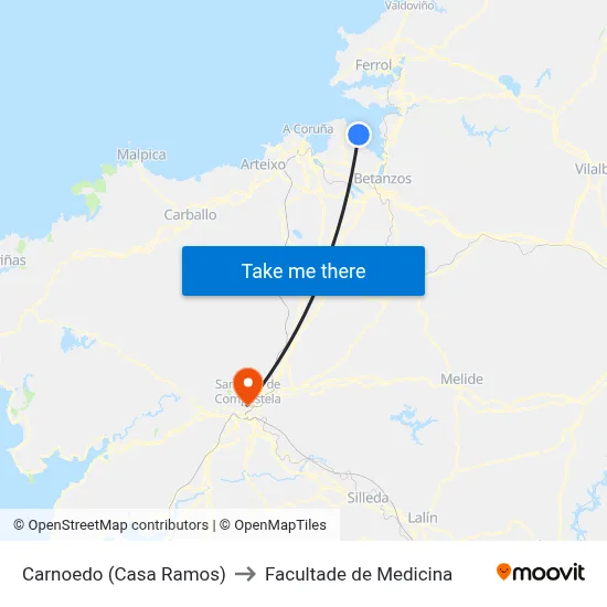 Carnoedo (Casa Ramos) to Facultade de Medicina map