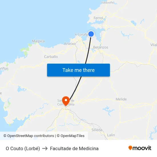 O Couto (Lorbé) to Facultade de Medicina map