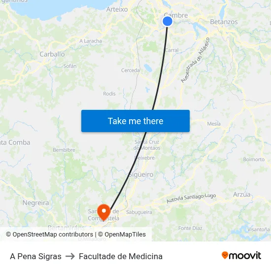 A Pena Sigras to Facultade de Medicina map