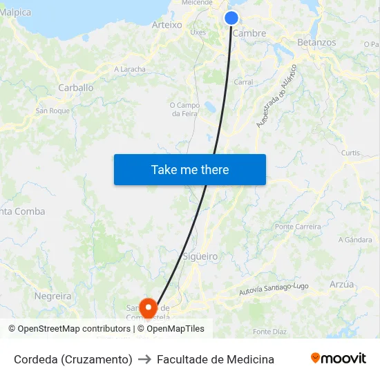Cordeda (Cruzamento) to Facultade de Medicina map
