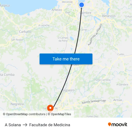 A Solana to Facultade de Medicina map