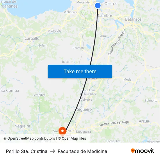 Perillo Sta. Cristina to Facultade de Medicina map