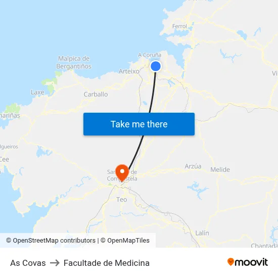 As Covas to Facultade de Medicina map