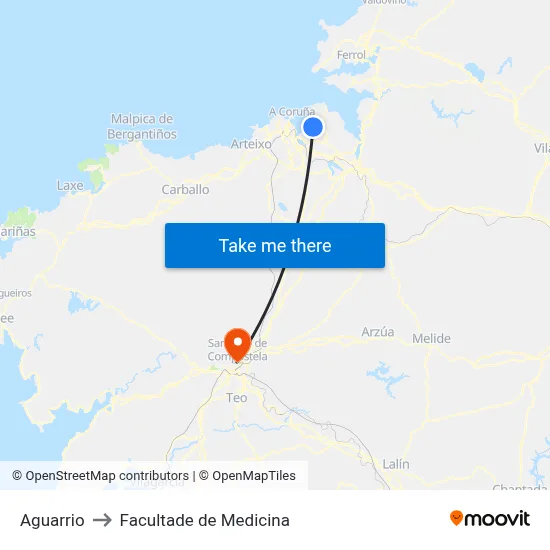 Aguarrio to Facultade de Medicina map