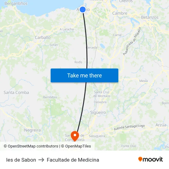 Ies de Sabon to Facultade de Medicina map