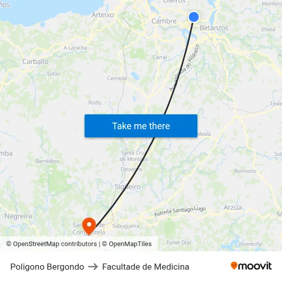 Poligono Bergondo to Facultade de Medicina map