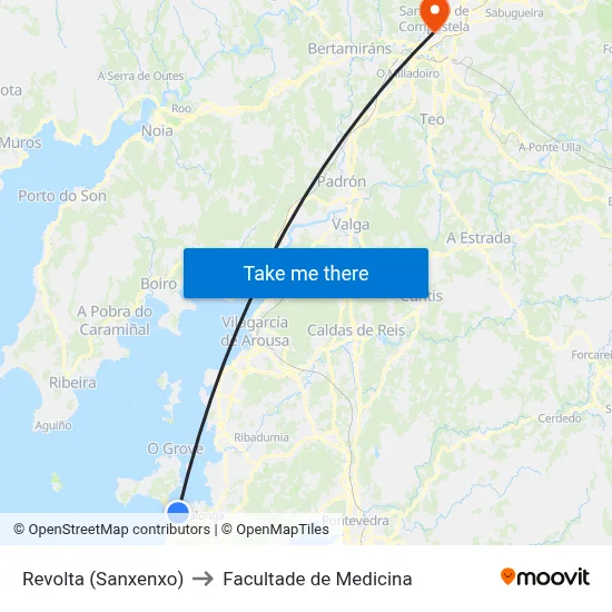 Revolta (Sanxenxo) to Facultade de Medicina map