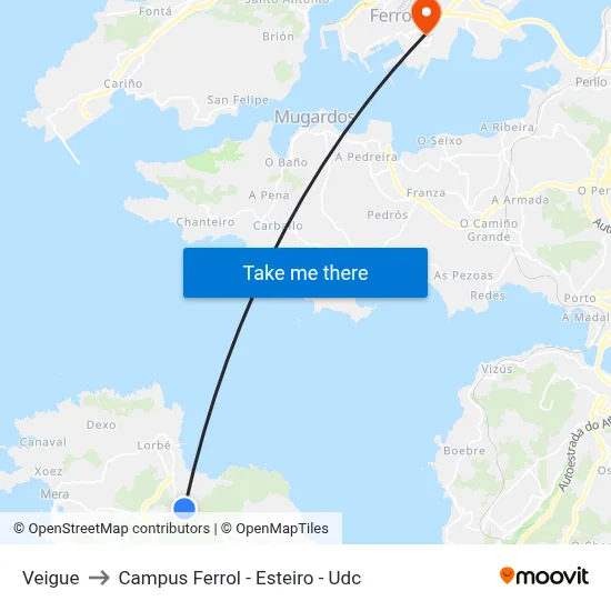 Veigue to Campus Ferrol - Esteiro - Udc map